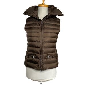 add DOWN chocolate brown dual layered down WARM zip up hood collared size small